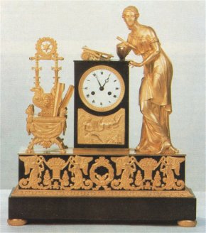 Bitte zum Vergrößern anklicken - 1. Pendule „La Femme au Pupitre", Paris, um 1800, Bronze, feuervergoldet und patiniert, 14-Tage-Werk, H. 50 cm; H. Romann, München